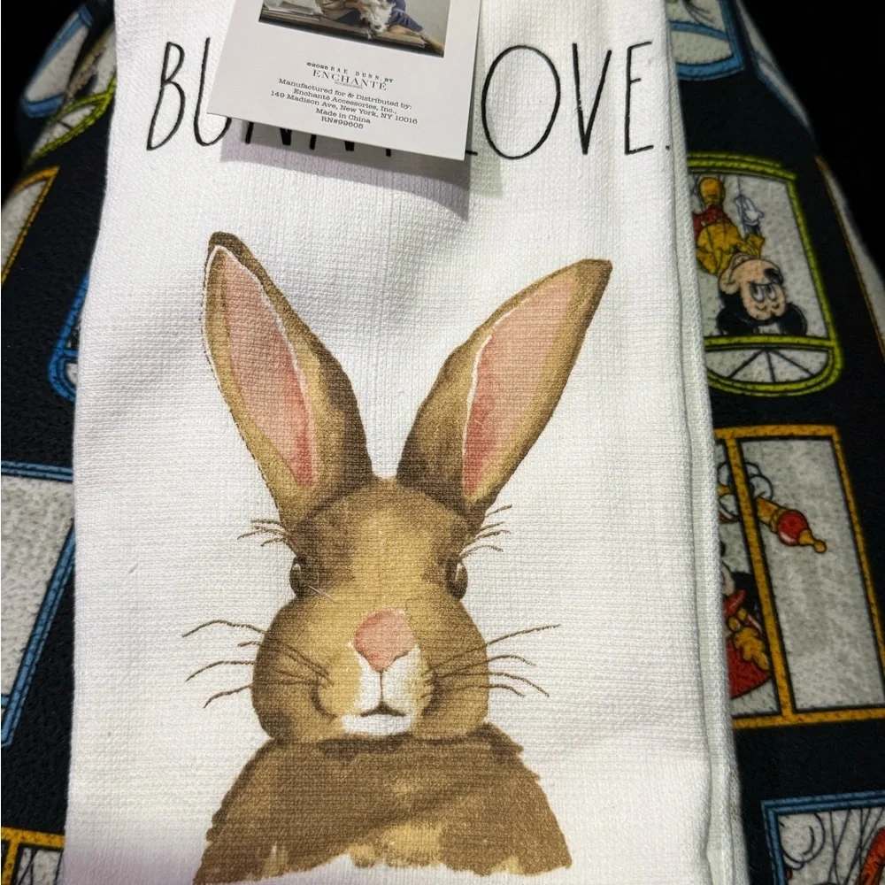 Rae Dunn White Kitchen Towels - set of 3- BUNNY LOVE- NWT